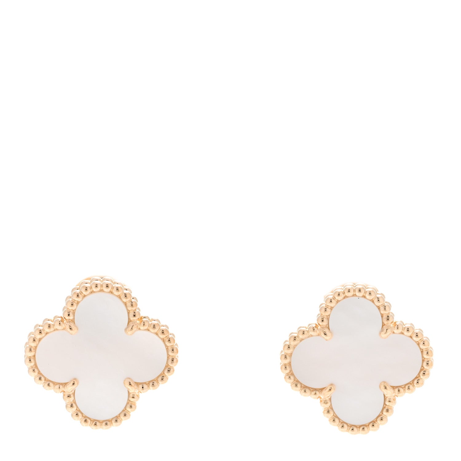 Van Cleef & Arpels 18K Yellow Gold Mother of Pearl Vintage Alhambra Earrings 1 of 5