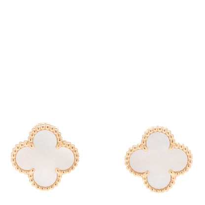 Van Cleef & Arpels 18K Yellow Gold Mother of Pearl Vintage Alhambra Earrings 1 of 5