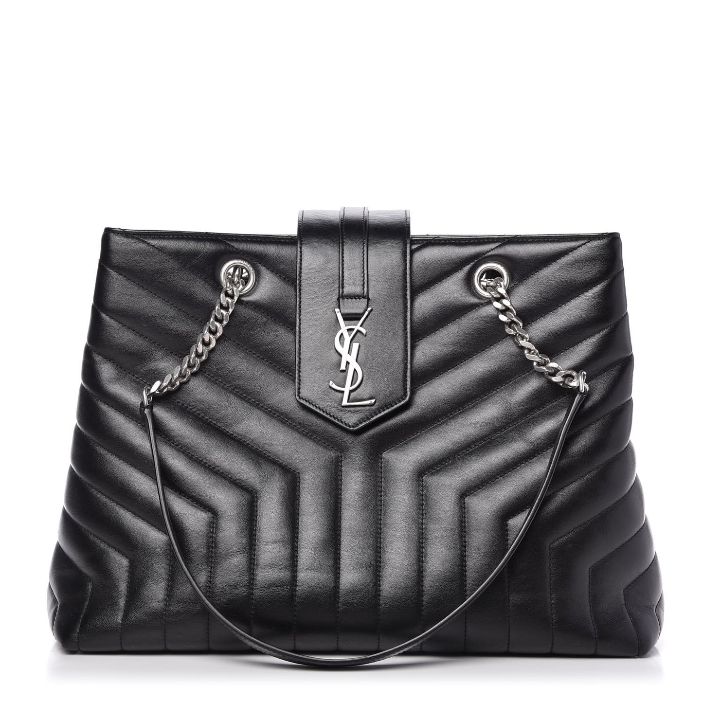 Calfskin Y Quilted Monogram Large Loulou Shopper Black