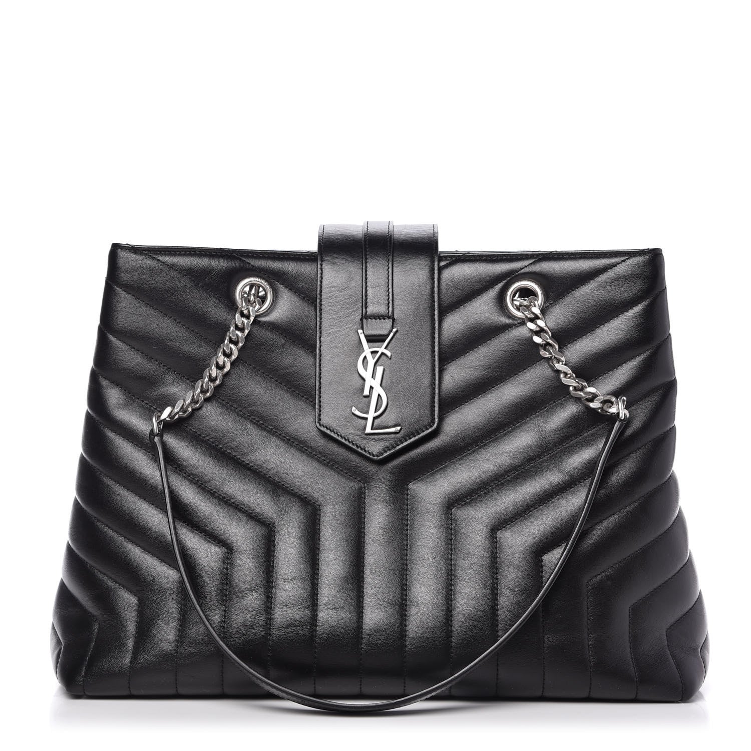 Saint Laurent Calfskin Y Quilted Monogram Large Loulou Shopper Black 1 of 10