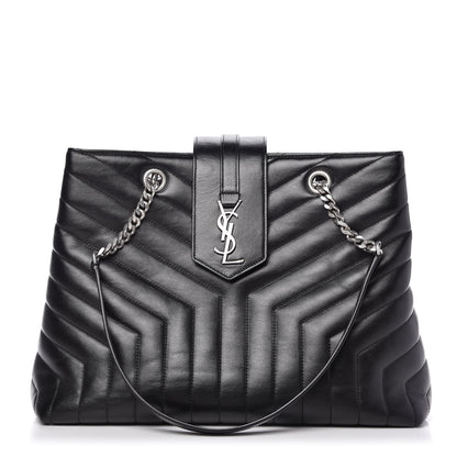 Saint Laurent Calfskin Y Quilted Monogram Large Loulou Shopper Black 1 of 10