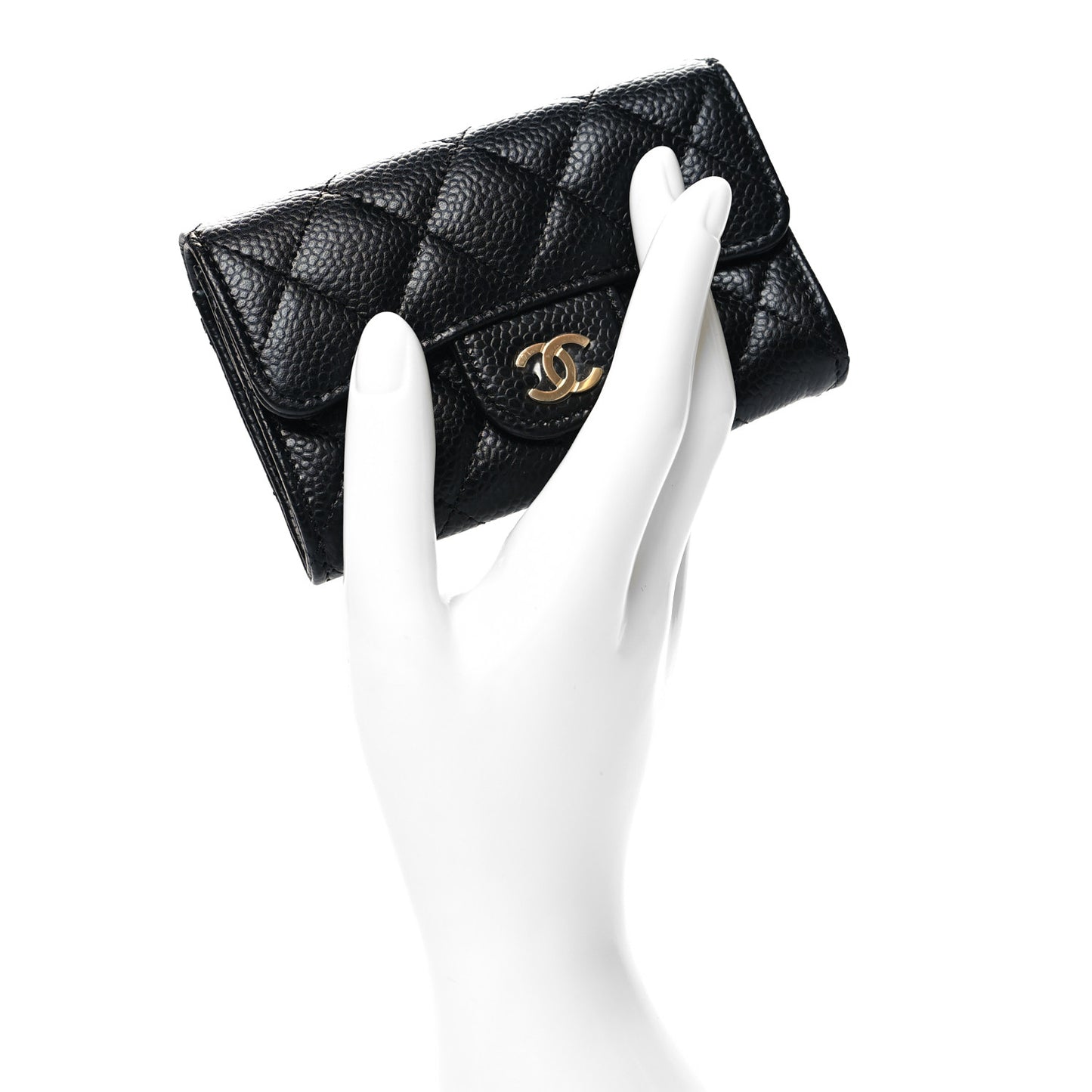Caviar Quilted Flap Card Holder Wallet Black