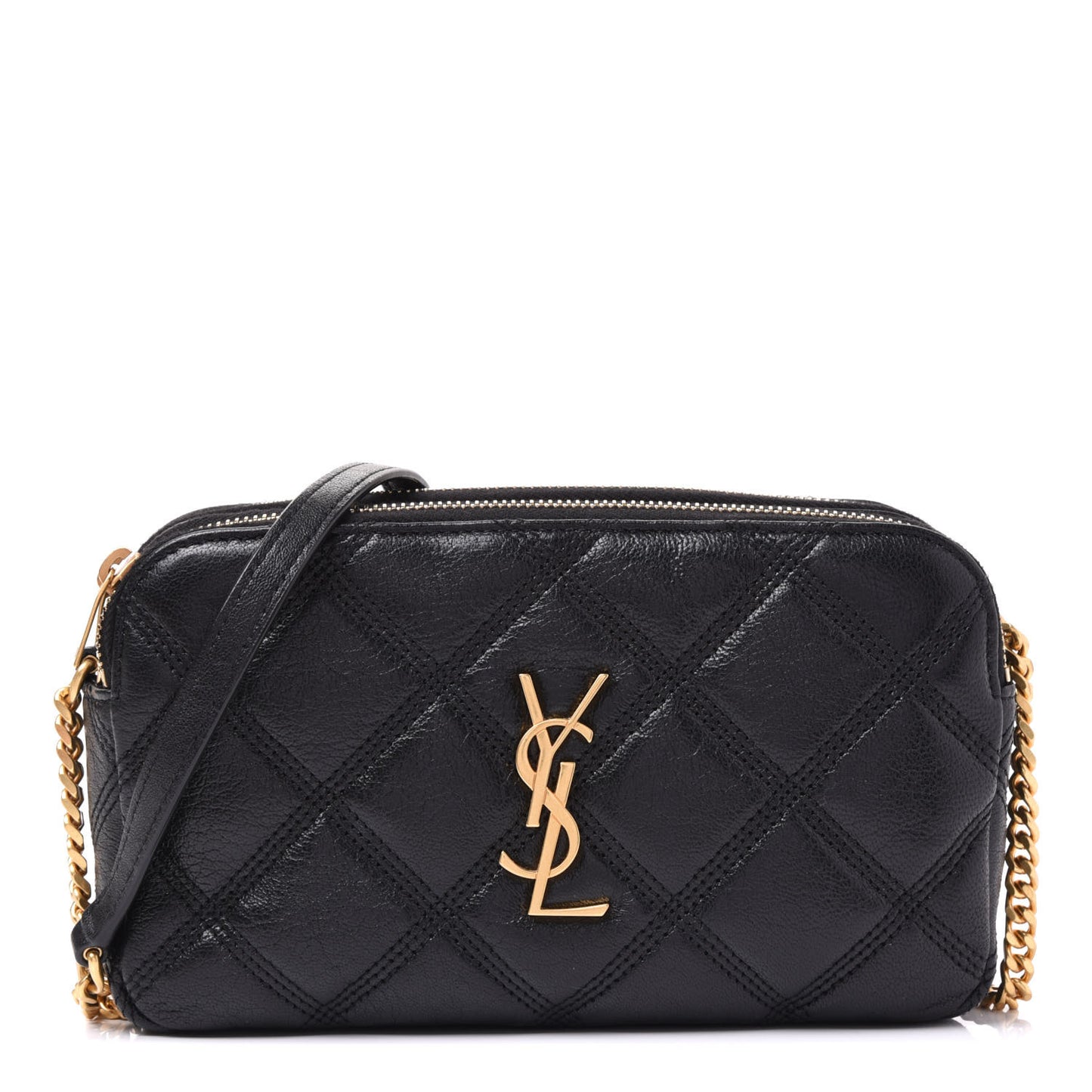 Grained Lambskin Quilted Mini Becky Double Zip Bag Black