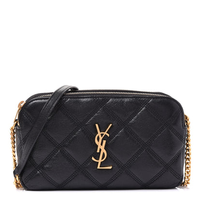 Saint Laurent Grained Lambskin Quilted Mini Becky Double Zip Bag Black 1 of 12