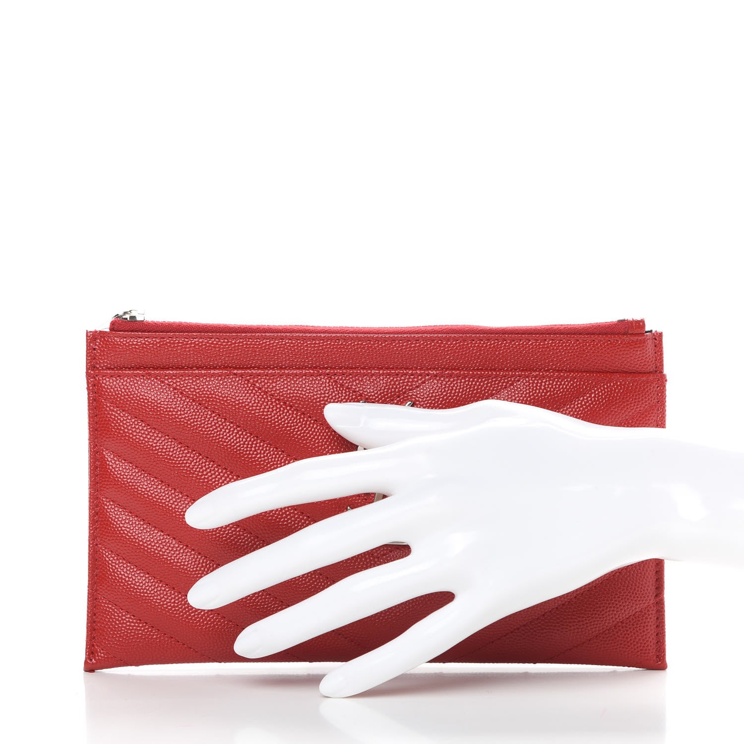 Saint Laurent Grain De Poudre Chevron Monogram Bill Pouch Rouge Eros 2 of 8