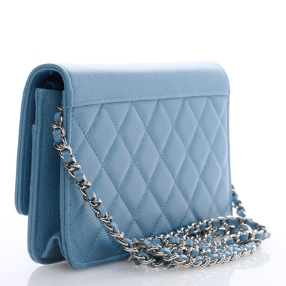 Chanel Grained Calfskin Quilted CC Box Wallet On Chain WOC Blue 3 of 10