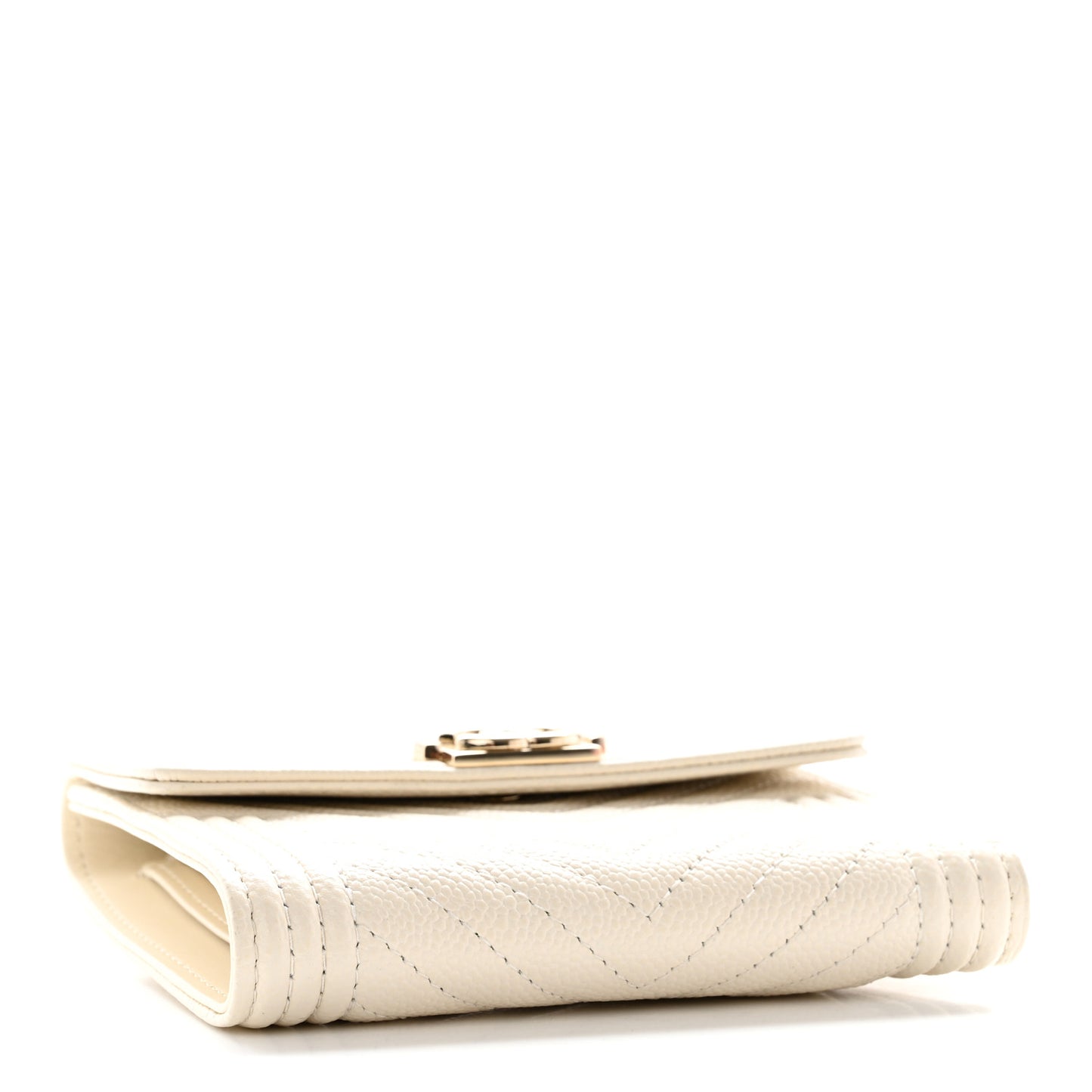 Caviar Chevron Quilted Boy Compact Wallet White