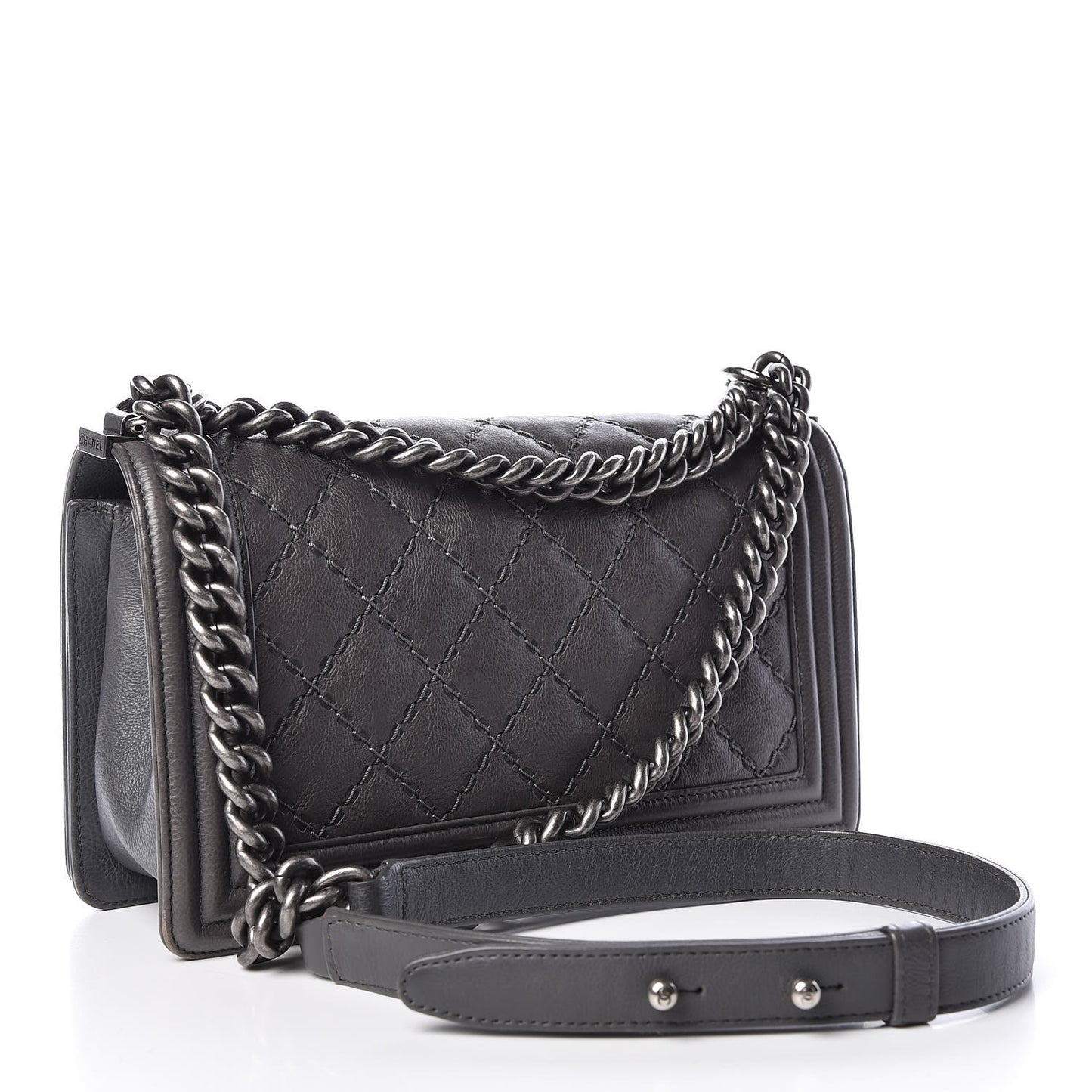 Calfskin Double Stitch Medium Boy Flap Grey