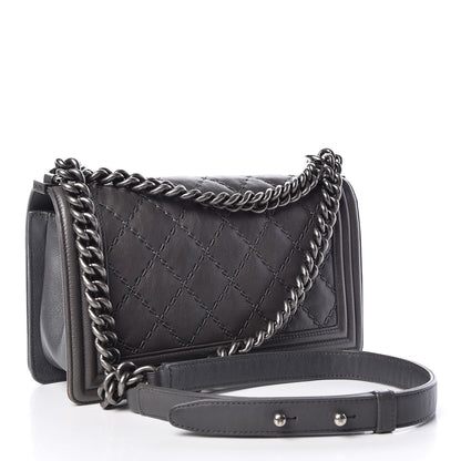 Chanel Calfskin Double Stitch Medium Boy Flap Grey 3 of 14