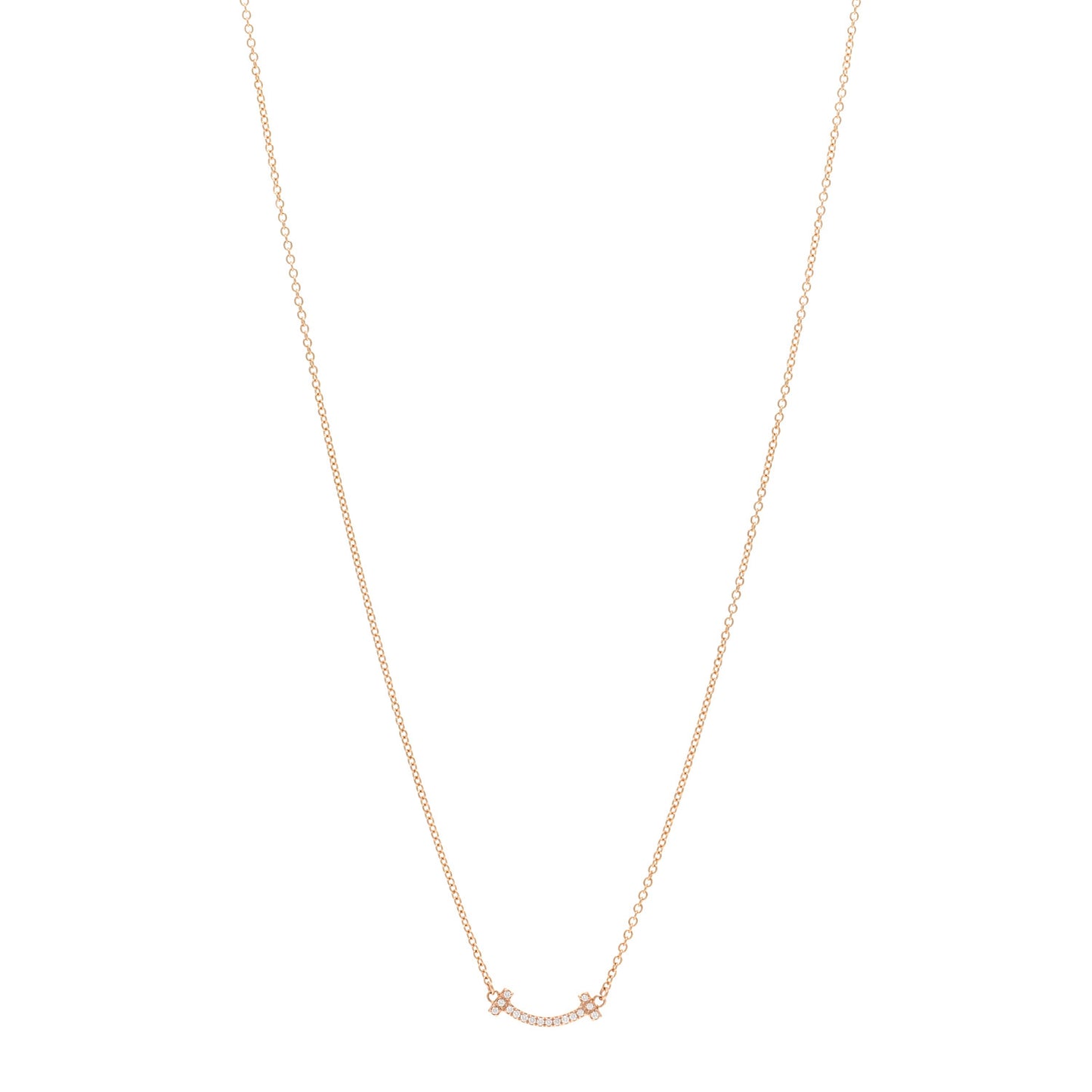 18K Rose Gold Diamond Mini T Smile Pendant Necklace
