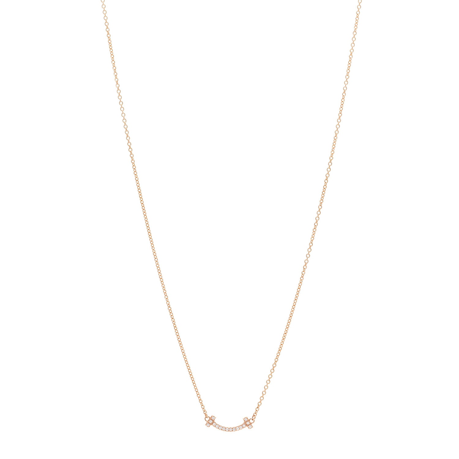 Tiffany 18K Rose Gold Diamond Mini T Smile Pendant Necklace 1 of 6