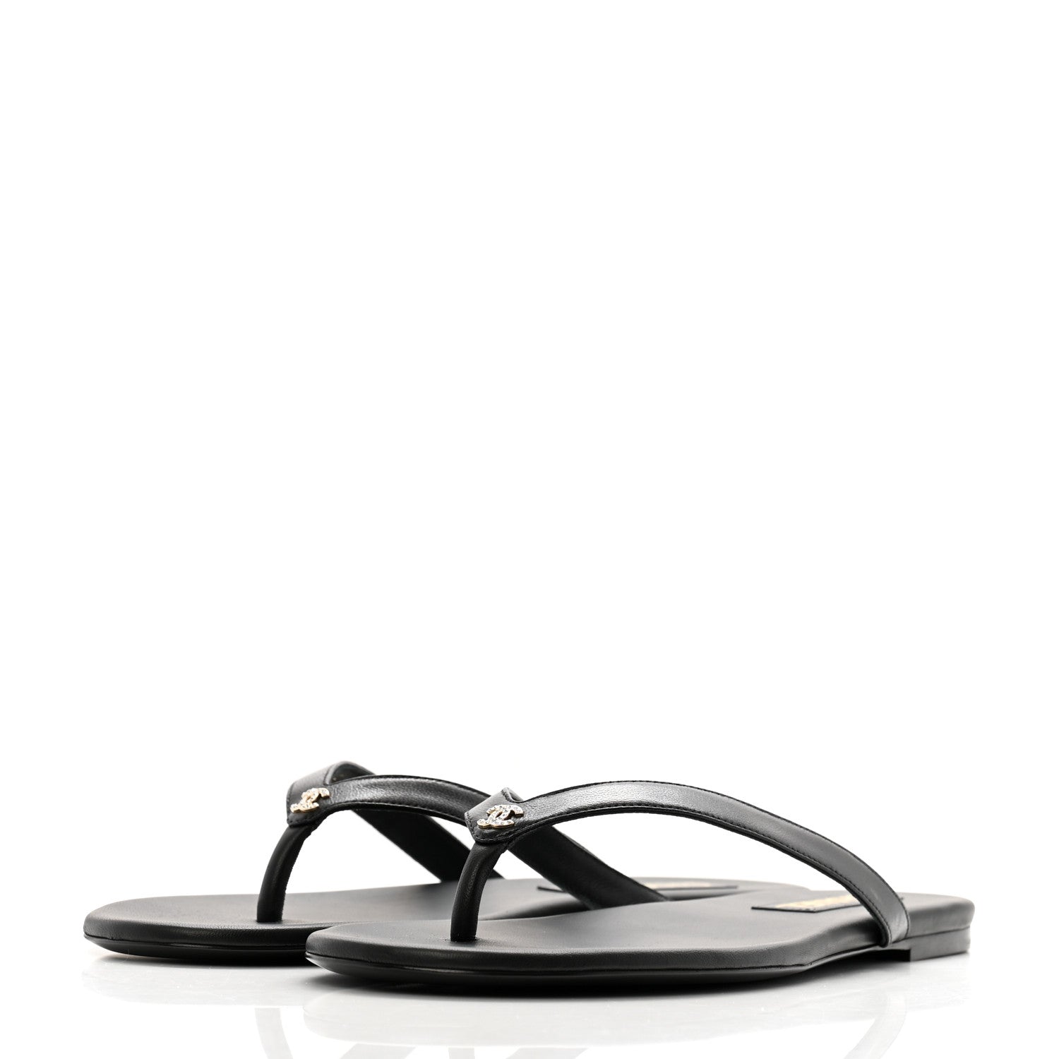 Chanel Shiny Lambskin Crystal CC Thong Sandals 40.5 Black 4 of 10