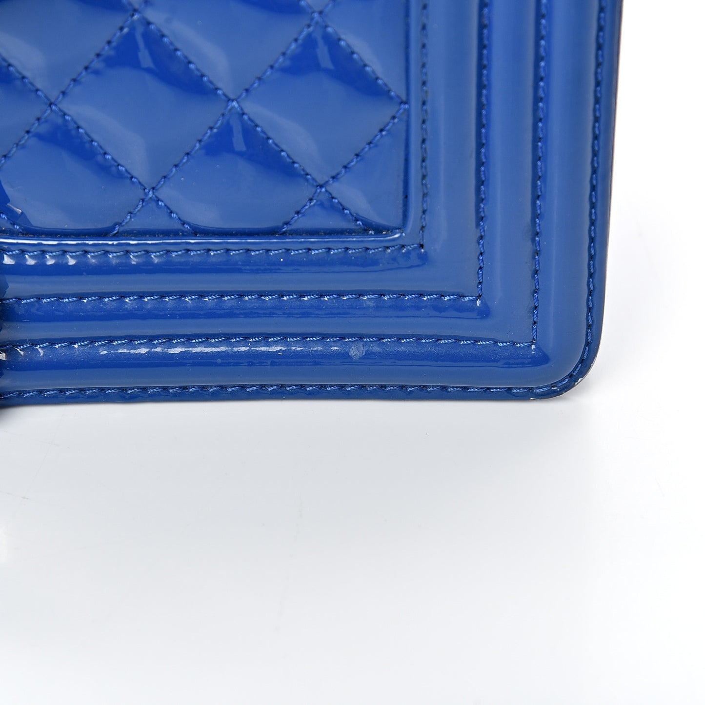 Patent Calfskin Quilted Medium Plexiglass Boy Flap Blue