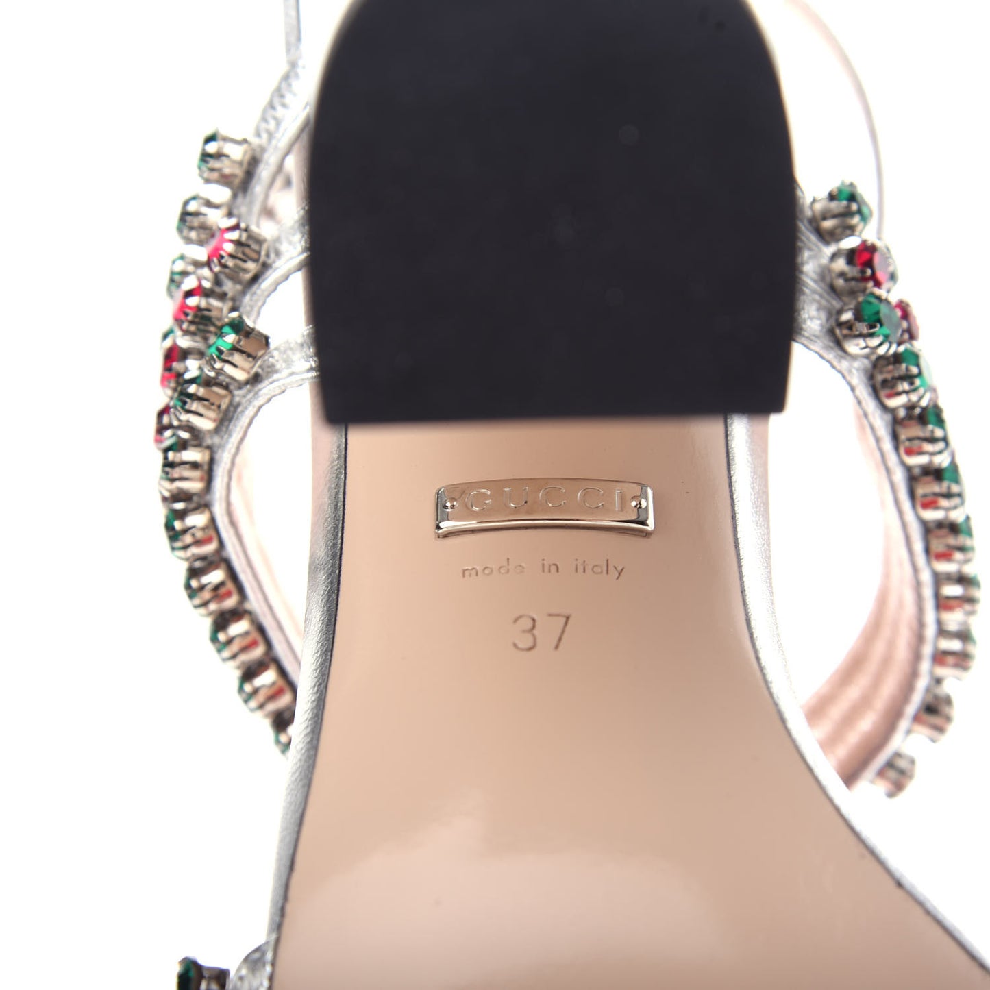 Nappa Silk Crystal Bertie High Heel Sandals 37 Argento
