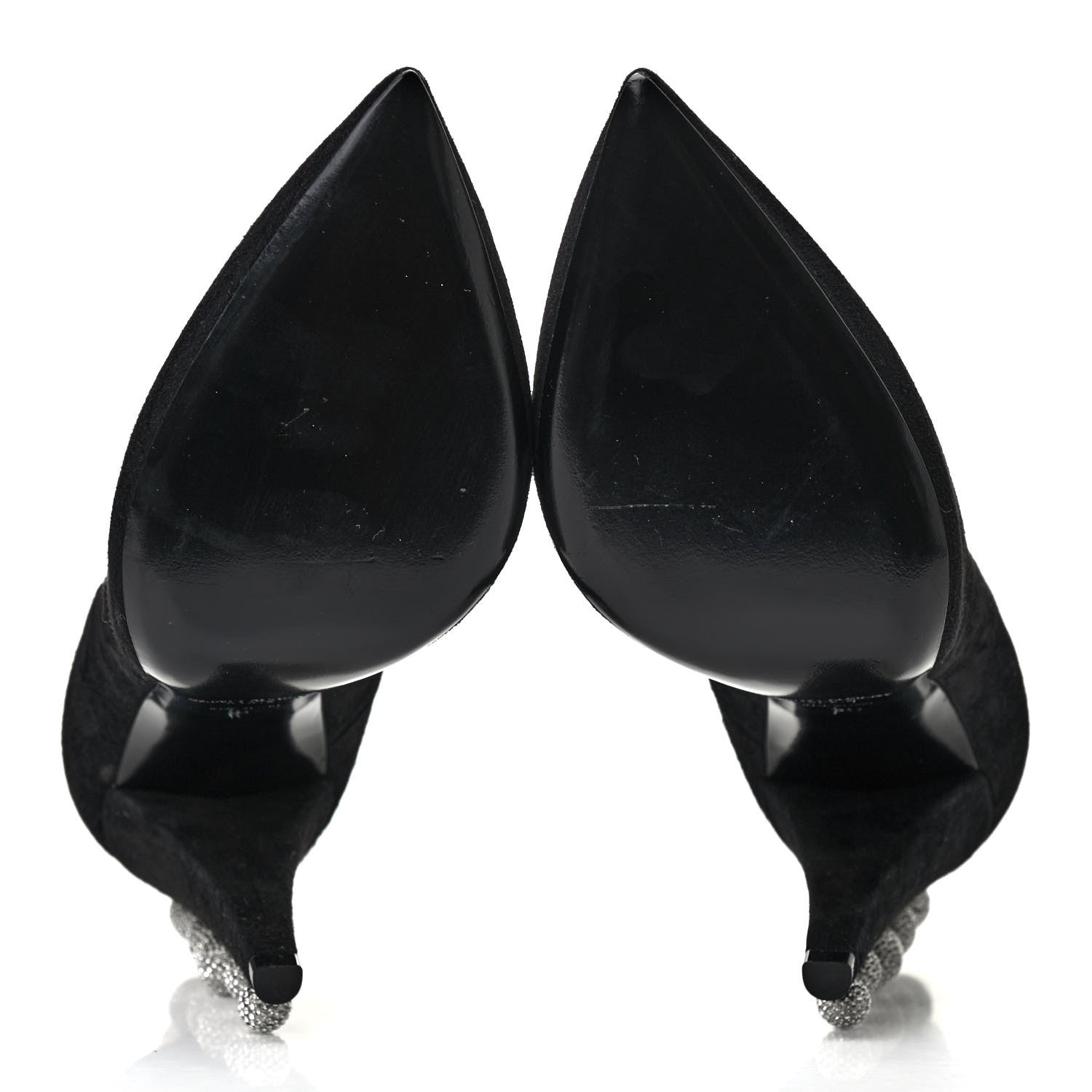 Saint Laurent Suede Calfskin Crystal Pumps 39 Black 5 of 8