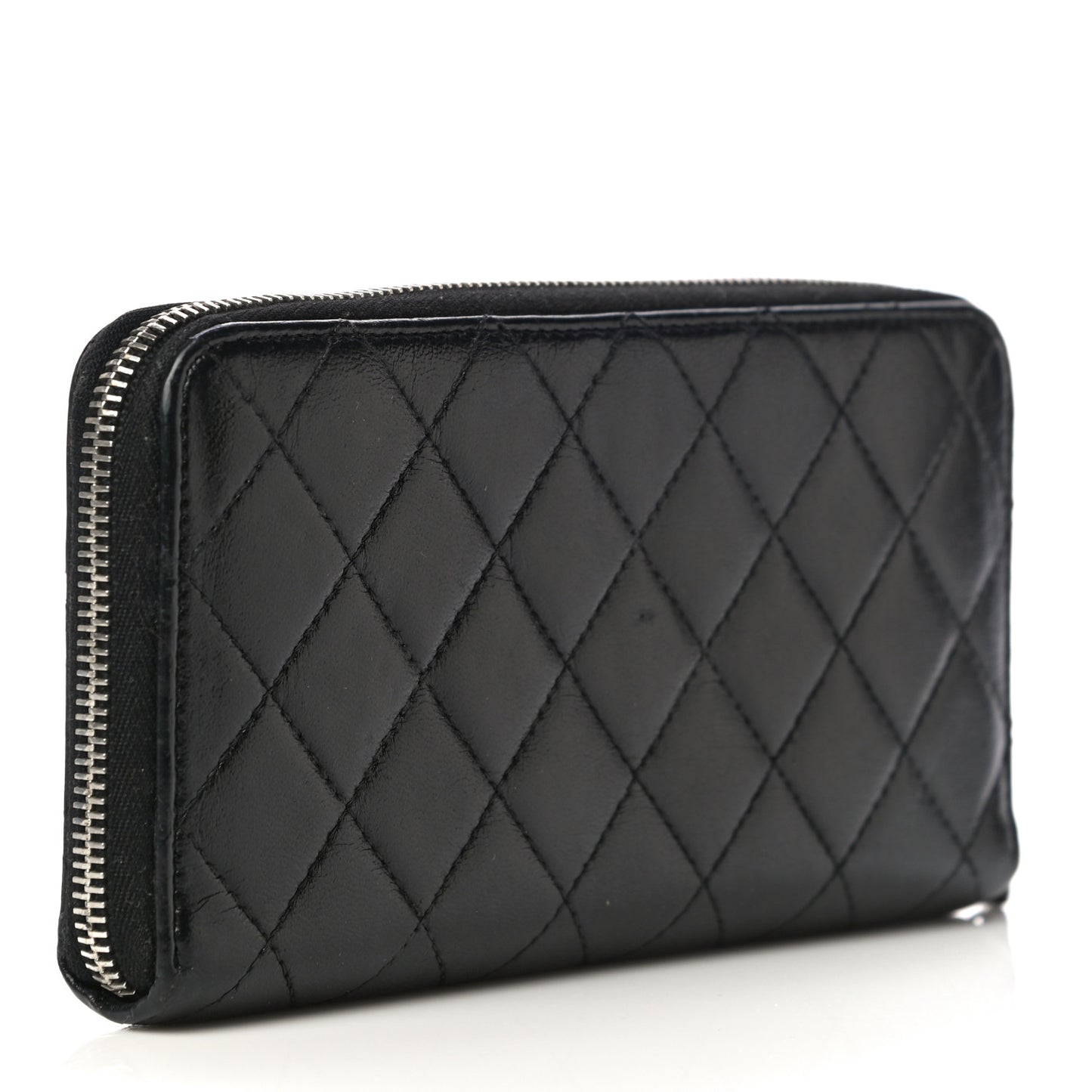 Lambskin Quilted Large Gusset Zip Around Wallet Black