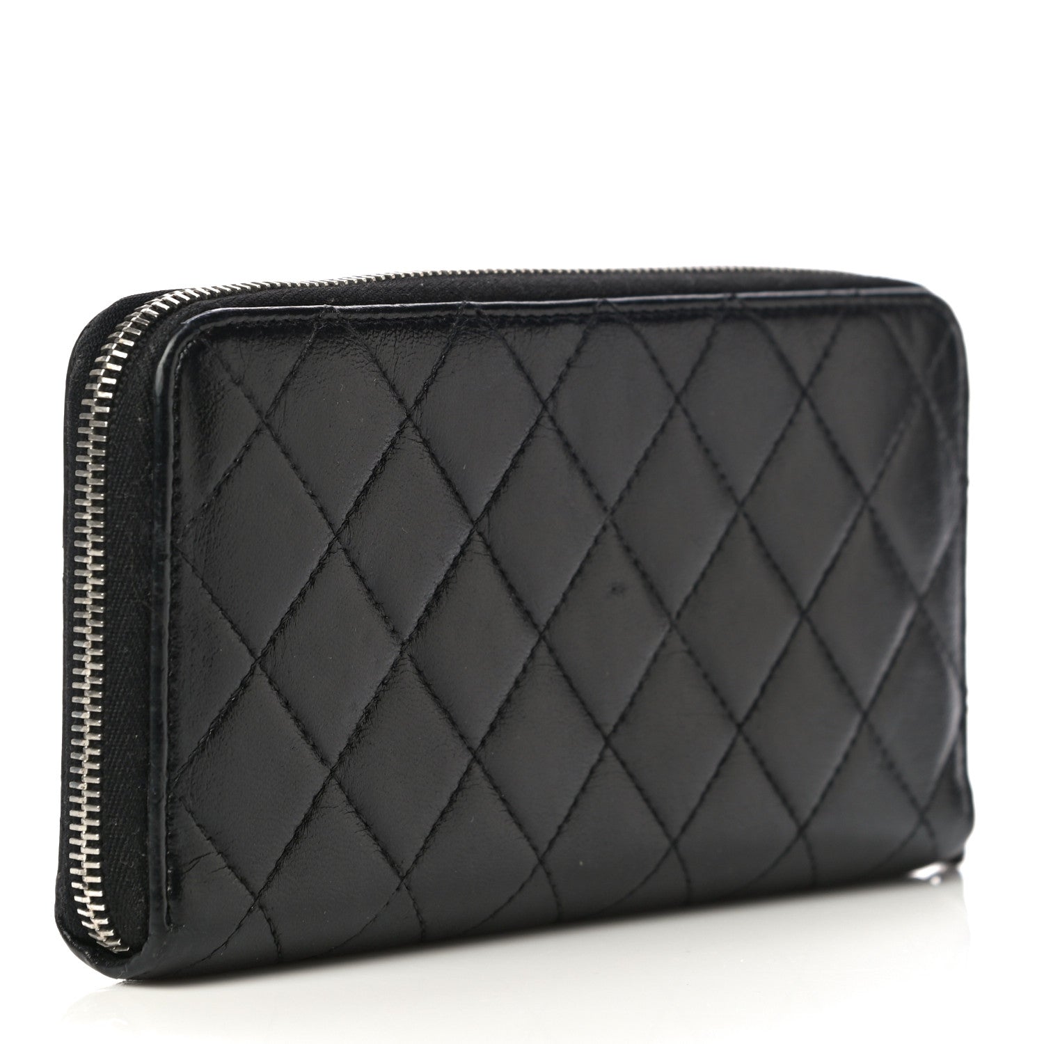 Chanel Lambskin Quilted Large Gusset Zip Around Wallet Black 3 of 14