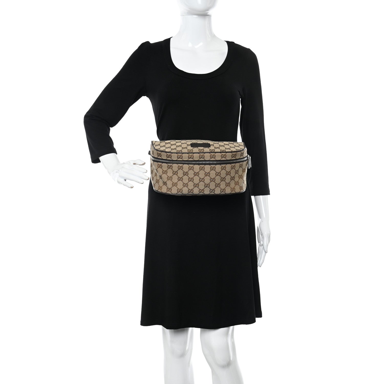 Gucci Monogram Dollar Calfskin Waist Pouch Beige Ebony Testa di Moro Marrone Scuro 2 of 10