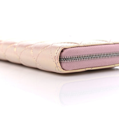 Chanel Iridescent Lambskin Quilted Large Gusset Zip Around Wallet Pink 10 of 11