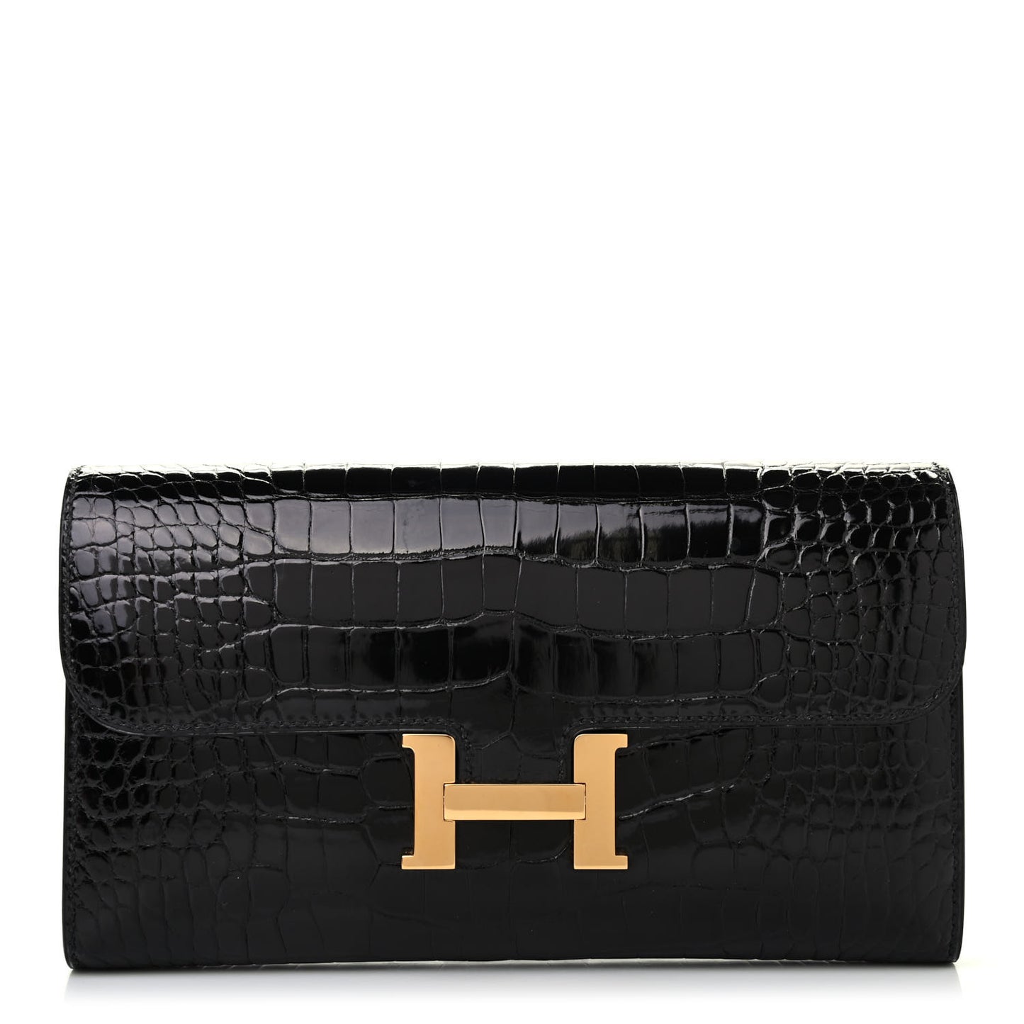 Shiny Alligator Constance Long Wallet Black