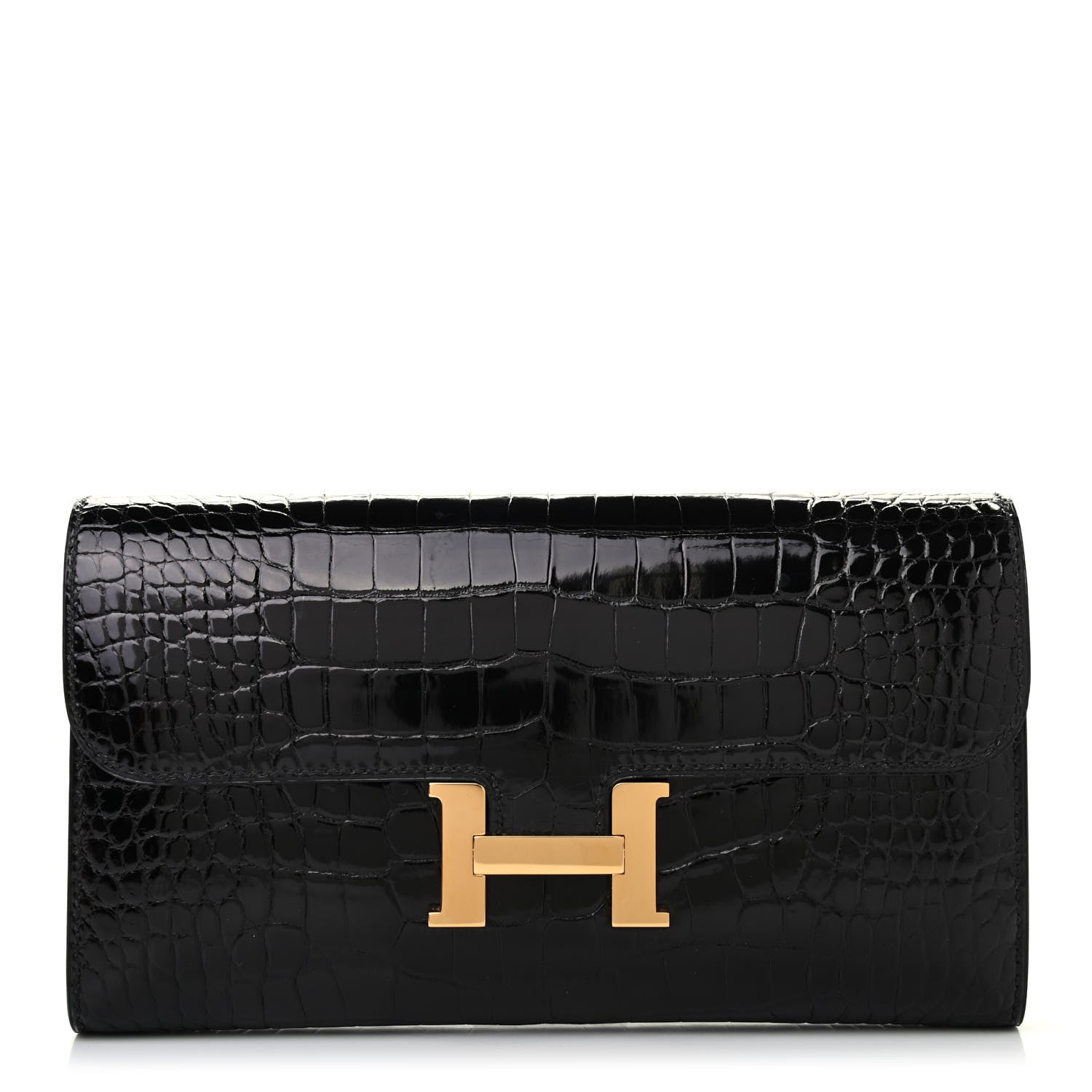 Hermes Shiny Alligator Constance Long Wallet Black 1 of 6