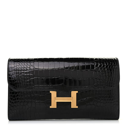 Hermes Shiny Alligator Constance Long Wallet Black 1 of 6