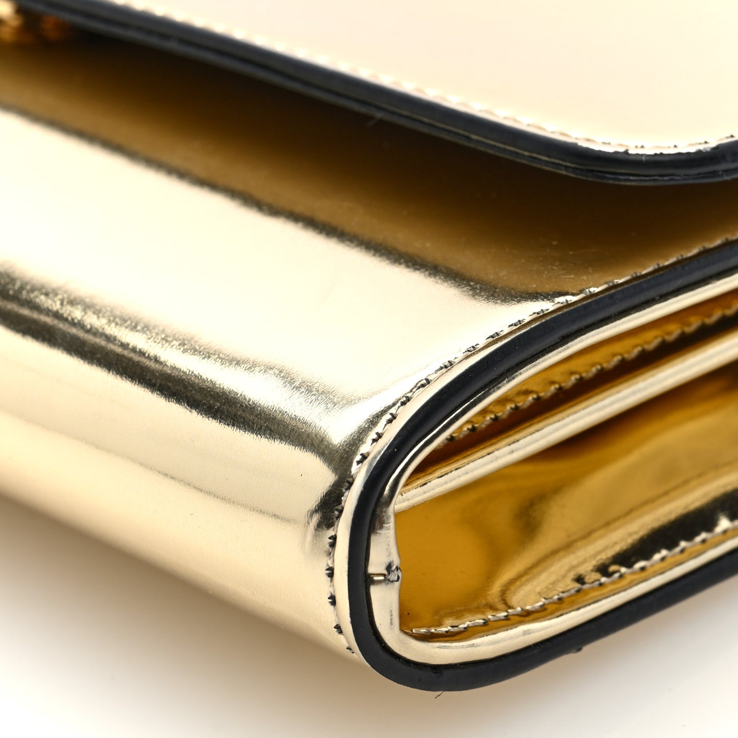 Metallic Calfskin Crystal Medusa Wallet On Chain Gold