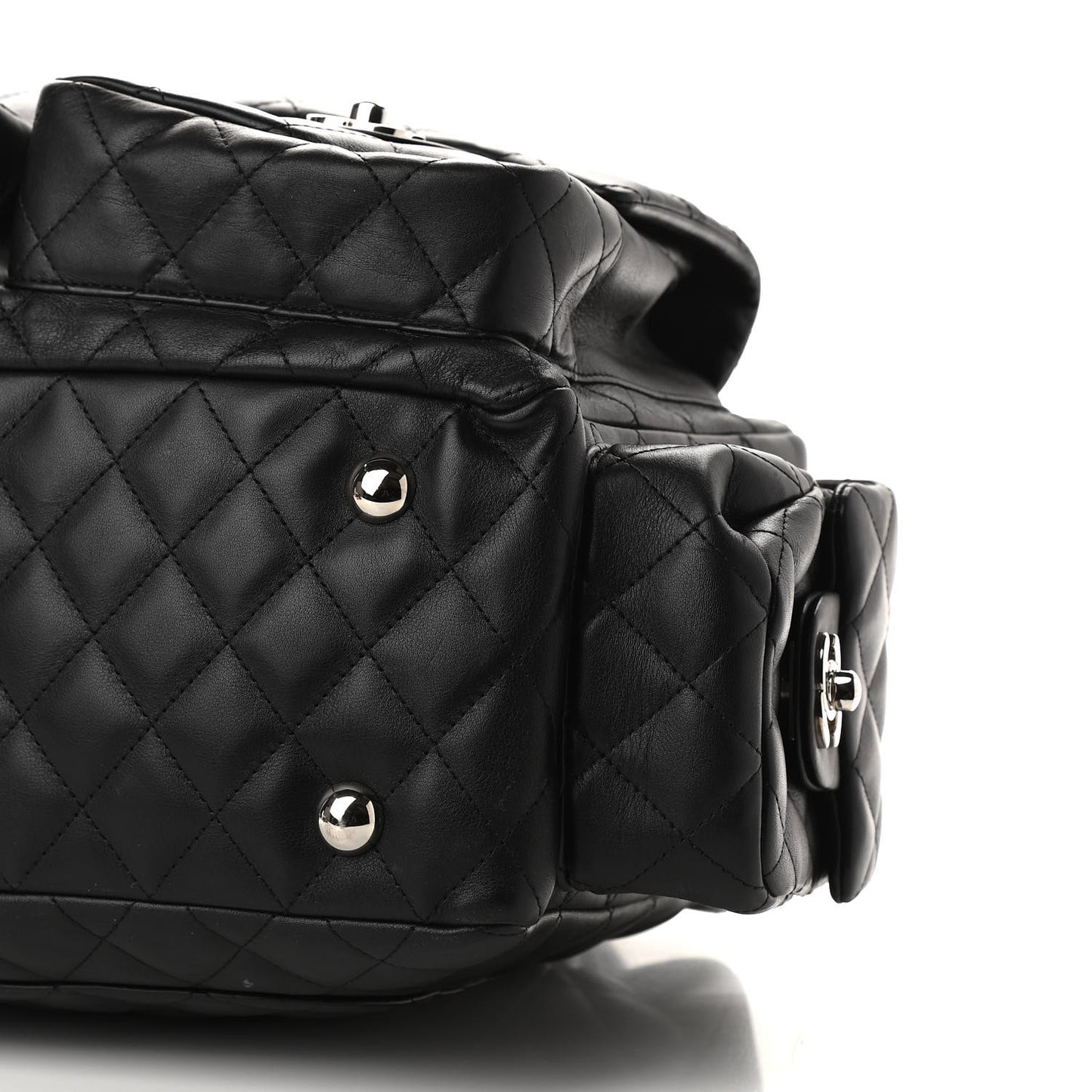 Calfskin Quilted Large Cambon Multipocket Reporter Black White