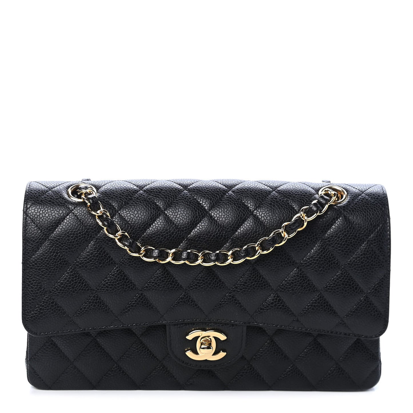 Caviar Quilted Medium Double Flap Black