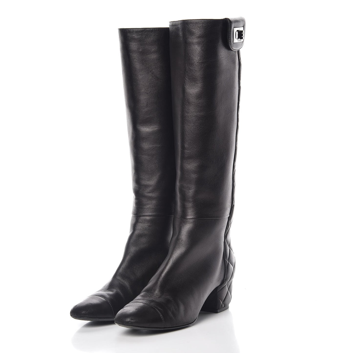 Lambskin Quilted Reissue Knee High Tall Boots 37 Black