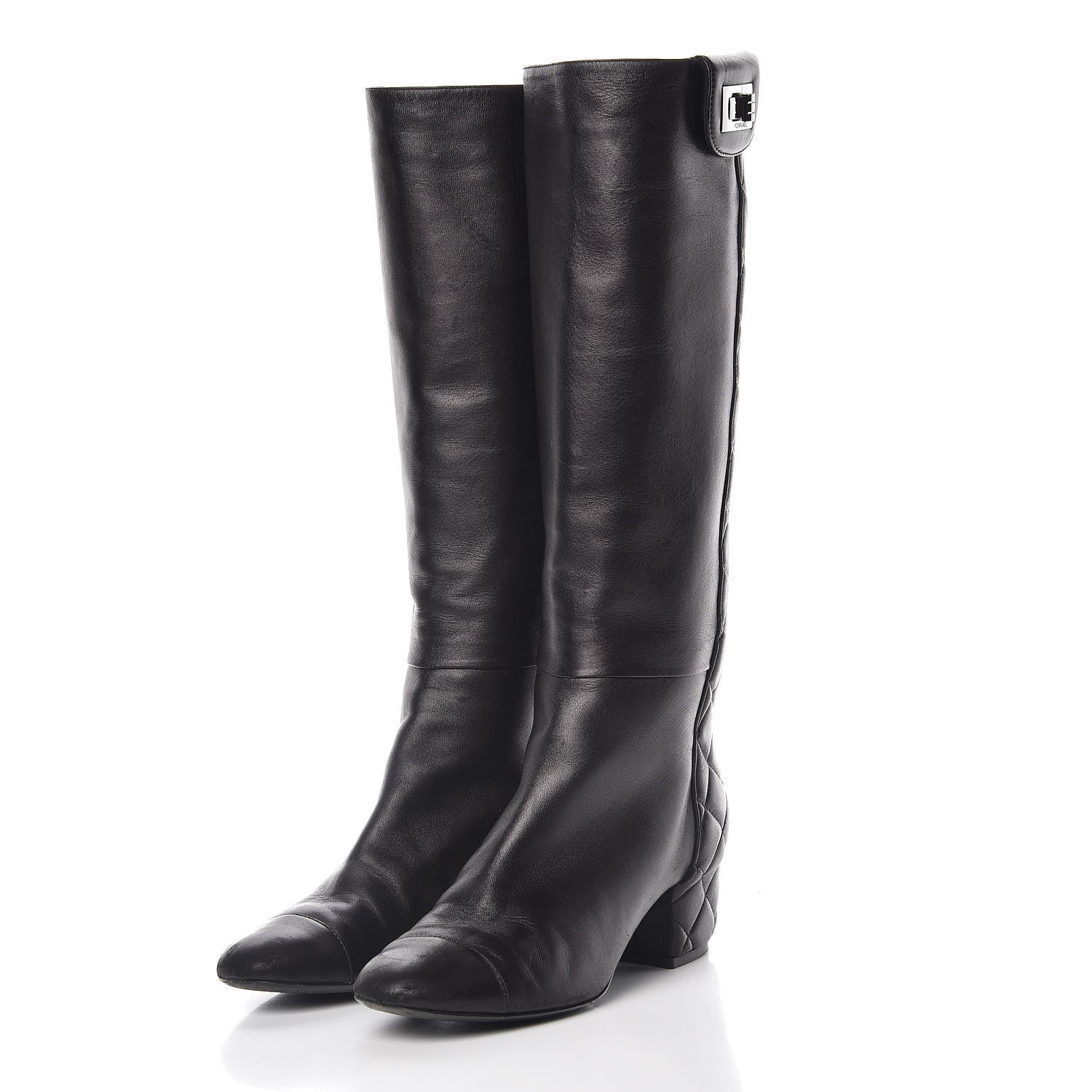 Chanel Lambskin Quilted Reissue Knee High Tall Boots 37 Black 3 of 14