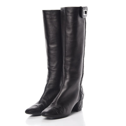 Chanel Lambskin Quilted Reissue Knee High Tall Boots 37 Black 3 of 14