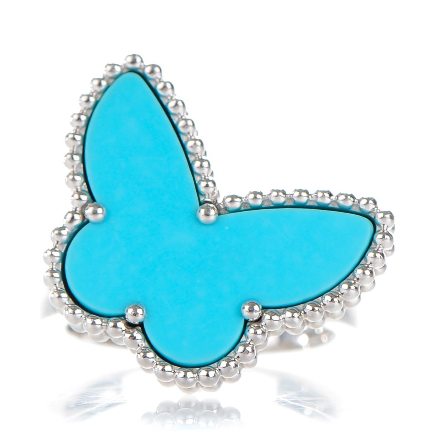Van Cleef & Arpels 18K White Gold Turquoise Lucky Alhambra Butterfly Ring 51 5.75 1 of 5