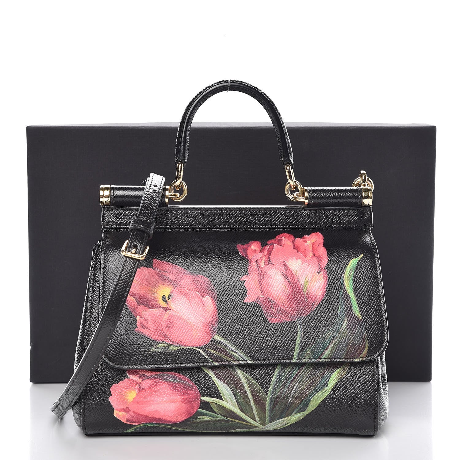 Dolce & Gabbana Dauphine Tulip Print Small Miss Sicily Satchel Black 7 of 7
