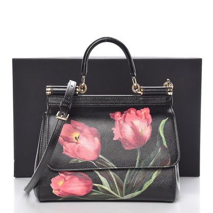 Dolce & Gabbana Dauphine Tulip Print Small Miss Sicily Satchel Black 7 of 7