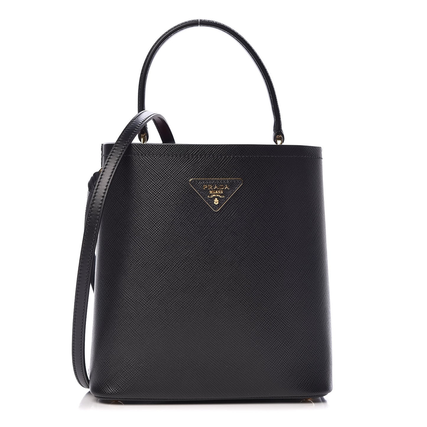 Saffiano Cuir Medium Panier Bucket Bag Black Fuoco