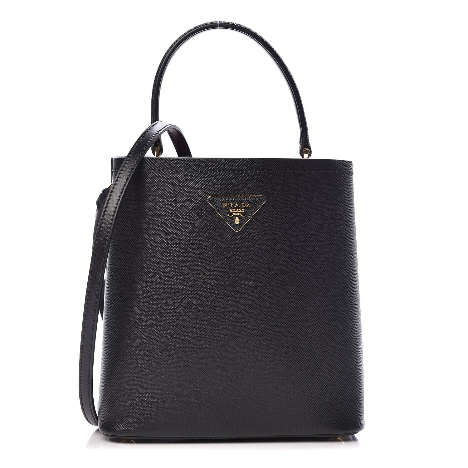 Prada Saffiano Cuir Medium Panier Bucket Bag Black Fuoco 1 of 9