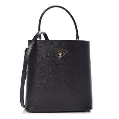 Prada Saffiano Cuir Medium Panier Bucket Bag Black Fuoco 1 of 9