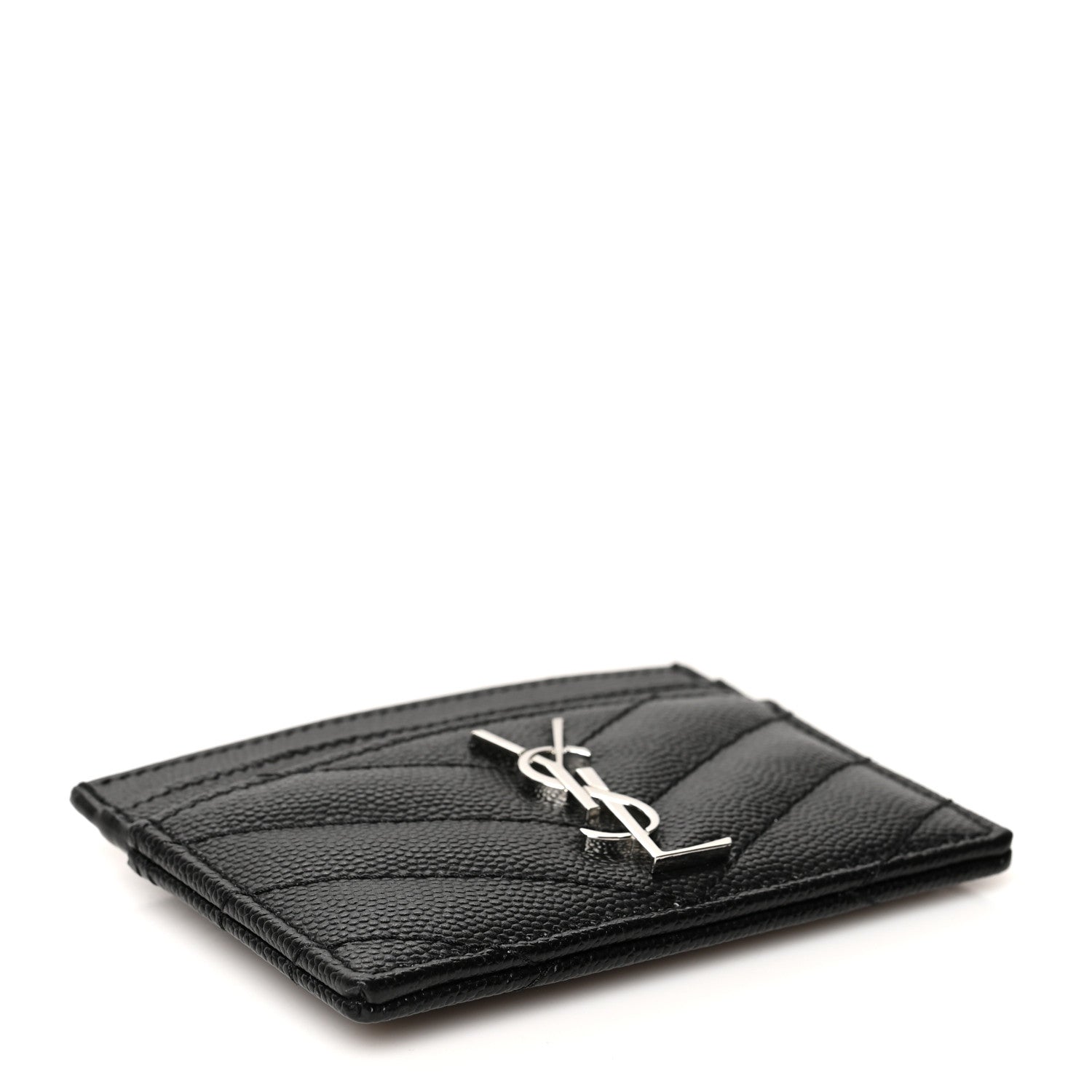 Saint Laurent Grain De Poudre Matelasse Chevron Monogram Credit Card Case Black 4 of 8