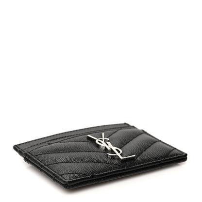 Saint Laurent Grain De Poudre Matelasse Chevron Monogram Credit Card Case Black 4 of 8