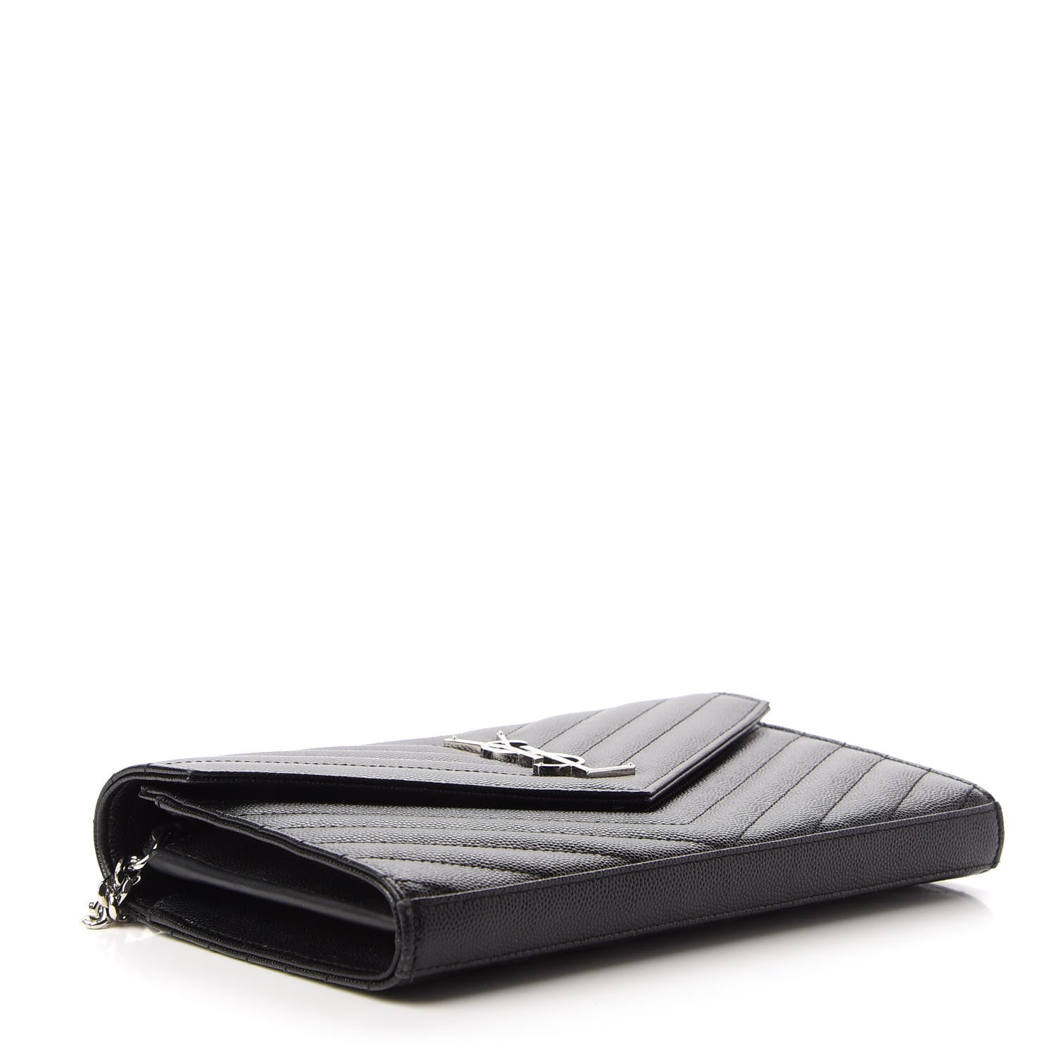 Saint Laurent Grain De Poudre Matelasse Chevron Monogram Chain Wallet Black 4 of 11