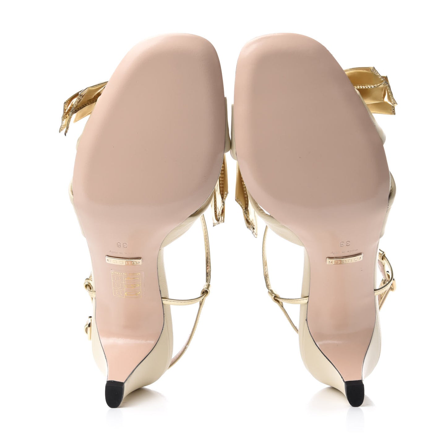 Nappa Metallic Bow Daphne Mid Heel Sandals 38 Vintage White Platino