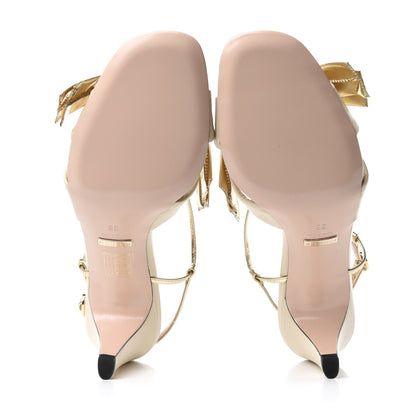 Gucci Nappa Metallic Bow Daphne Mid Heel Sandals 38 Vintage White Platino 6 of 10