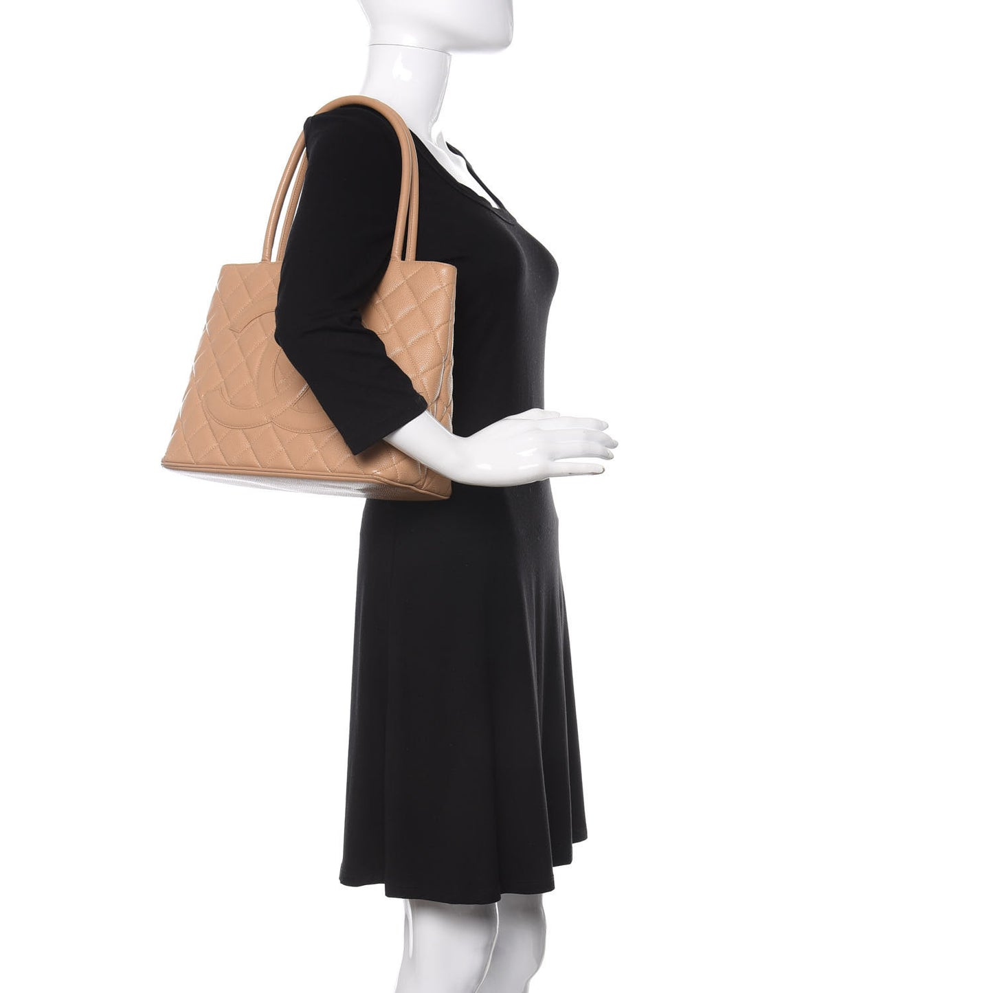 Caviar Quilted Medallion Tote Beige