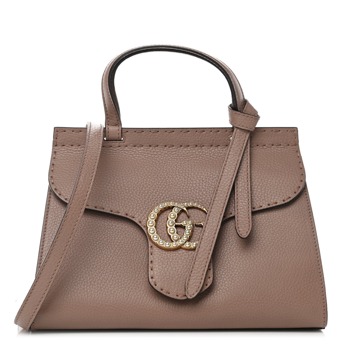 Calfskin Mini Pearly GG Marmont Top Handle Bag Antique Rose