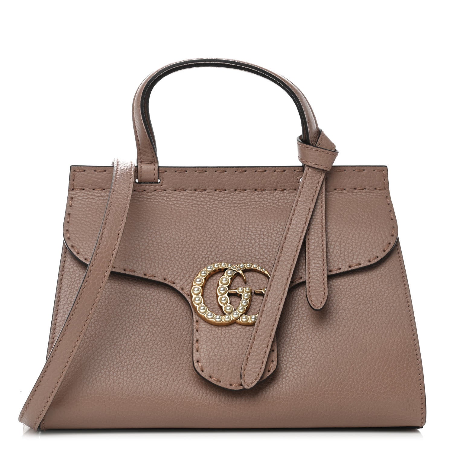 Gucci Calfskin Mini Pearly GG Marmont Top Handle Bag Antique Rose 1 of 11