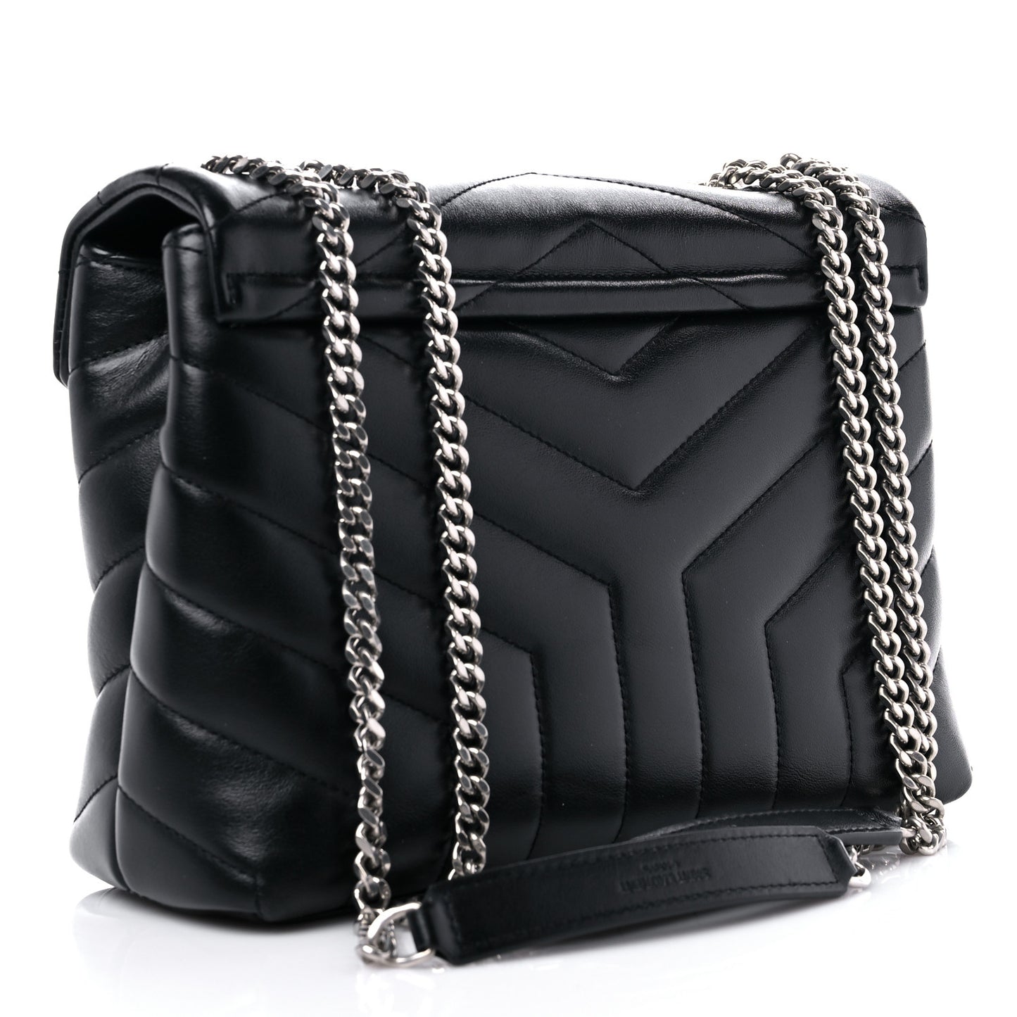 Calfskin Y Quilted Monogram Small Loulou Chain Satchel Black