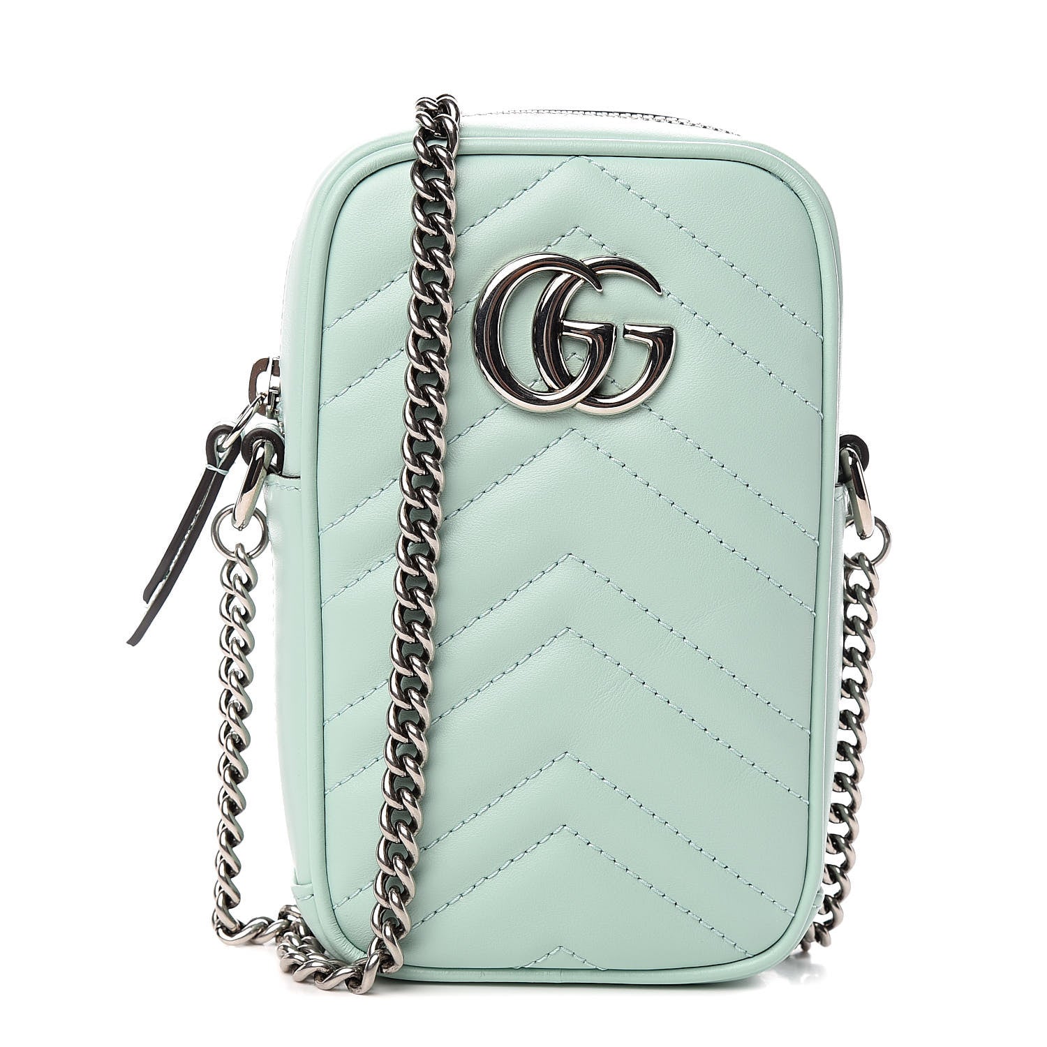 Gucci Calfskin Matelasse Mini GG Marmont Crossbody Bag Water Green 1 of 11