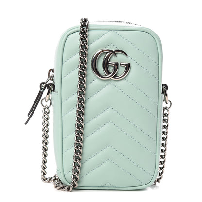 Gucci Calfskin Matelasse Mini GG Marmont Crossbody Bag Water Green 1 of 11