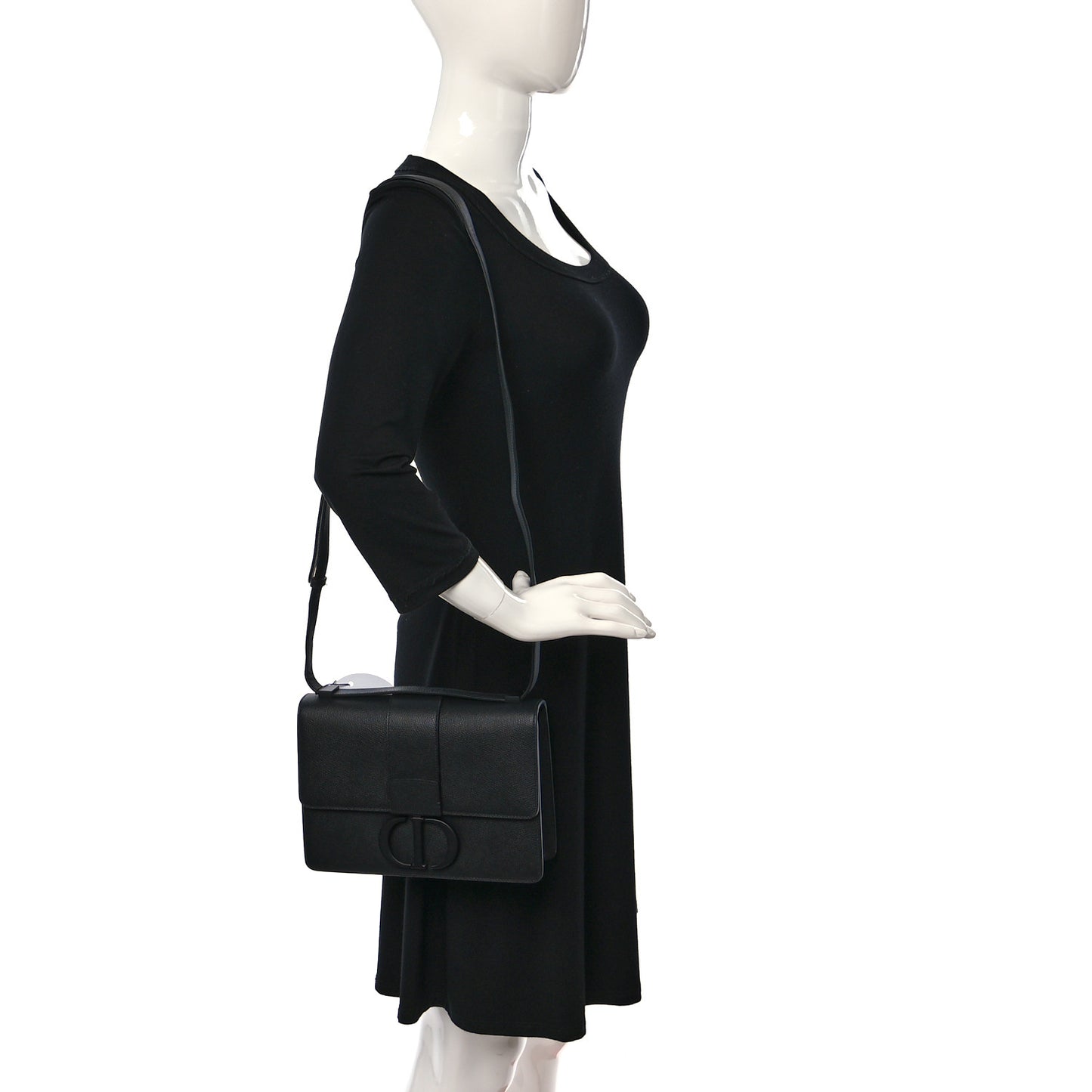 Ultra Matte Grained Calfskin 30 Montaigne Flap Bag Black